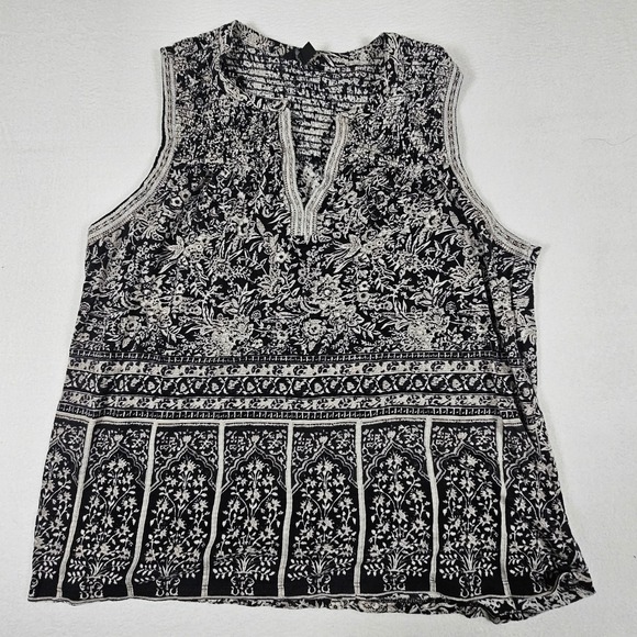 Lucky Brand Tops - Lucky Brand Womens Black White Floral Woodblock Sleeveless Smocked Top 7W64682 L